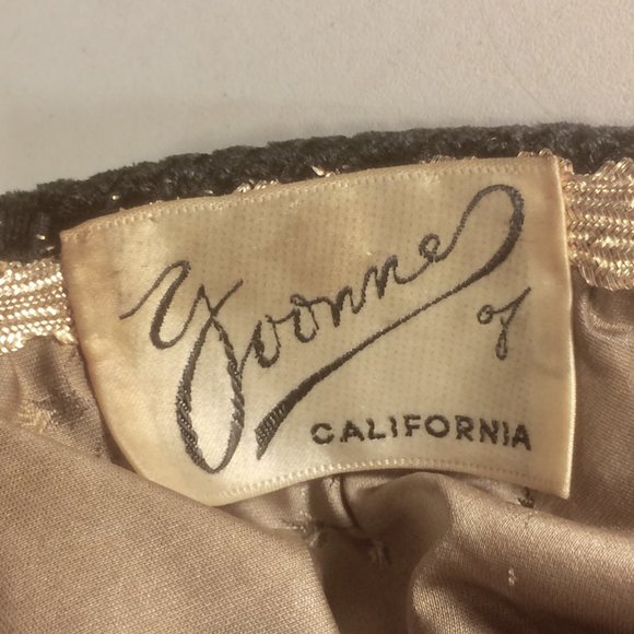 Vtg Gold Lame Black Velvet Sculptural Beehive Hat